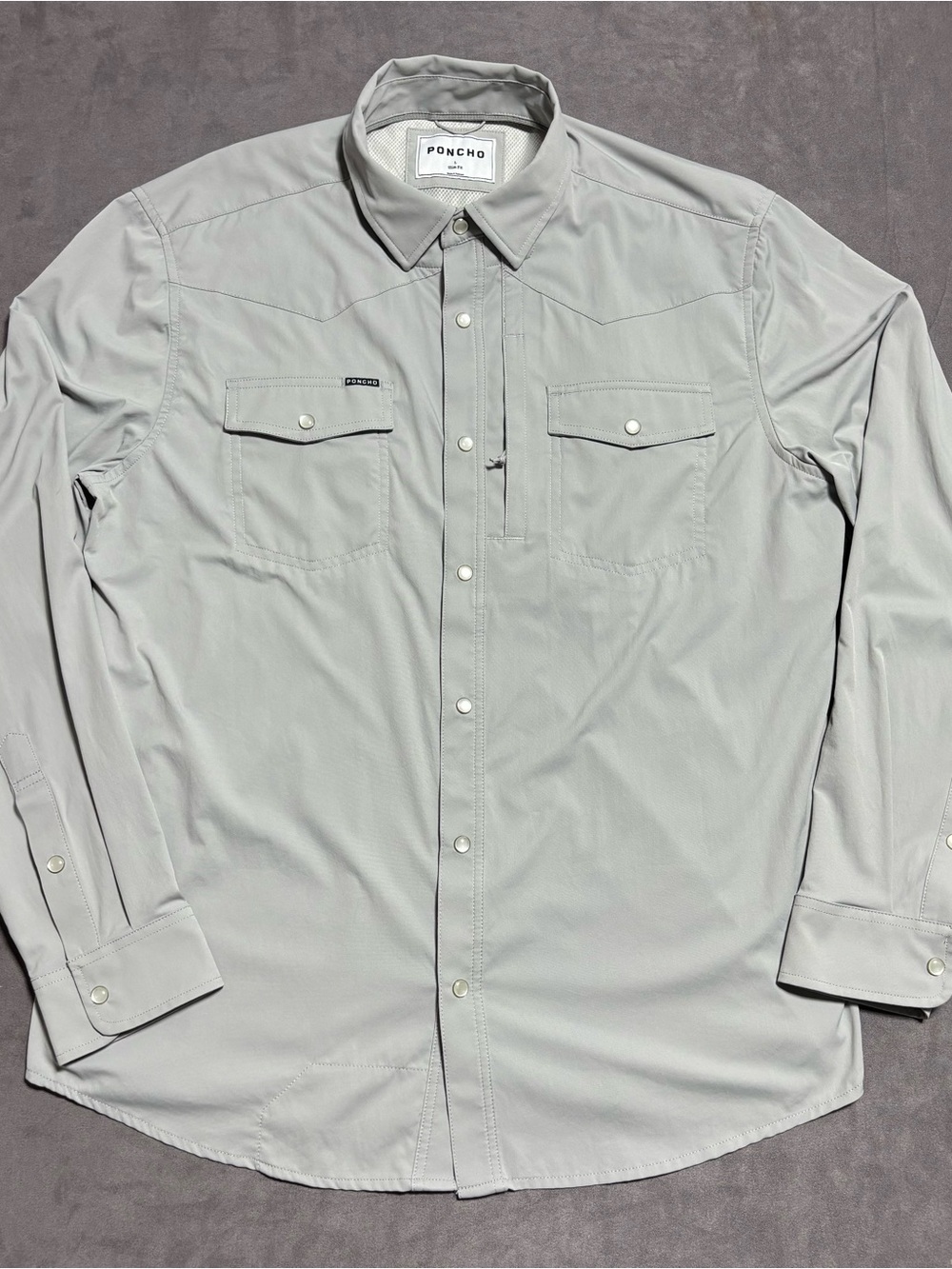 Poncho Outdoors Shirt Mens Large Slim Fit Pearl Snap Long Sleeve Fishing Gray